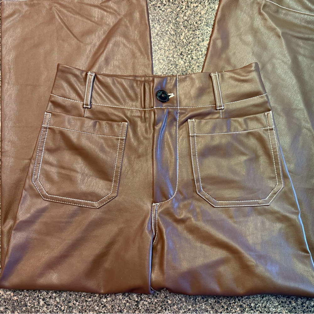 “MAEVE” Anthropologie Vegan Leather Colette Cropped Wide Leg Pant - Picture 6 of 16